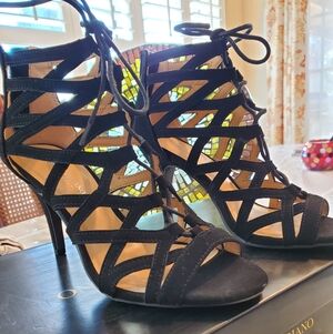 Christian Siriano Black Lace-Up Heels